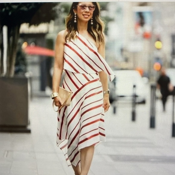 Banana Republic One Shoulder Assymetrical Dress womens 8 Lined Lagenlook Spring - Picture 5 of 15